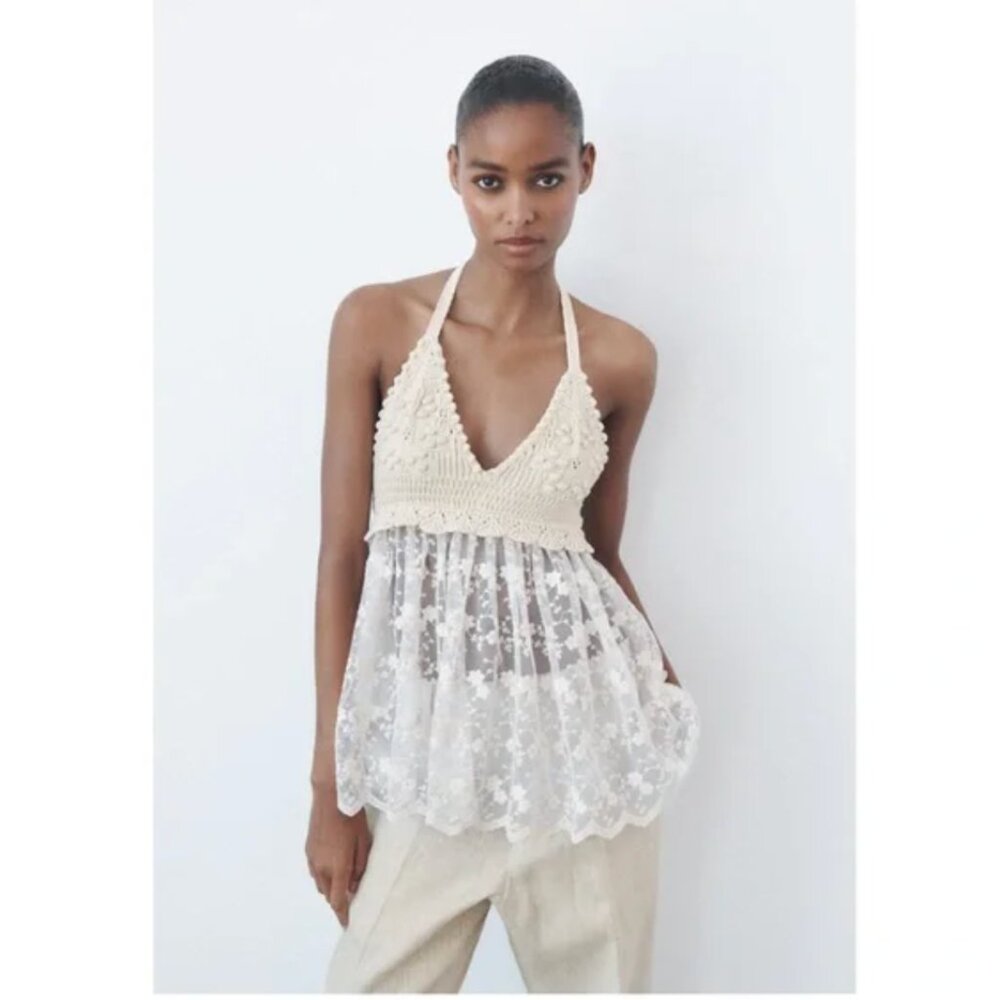 Zara Mixed Embroidery Knit Top